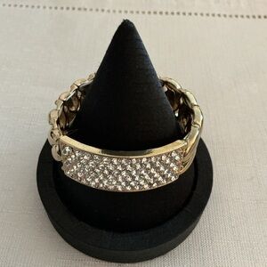 Clear Rhinestone Vintage Gold Tone Stretch Bracelet
